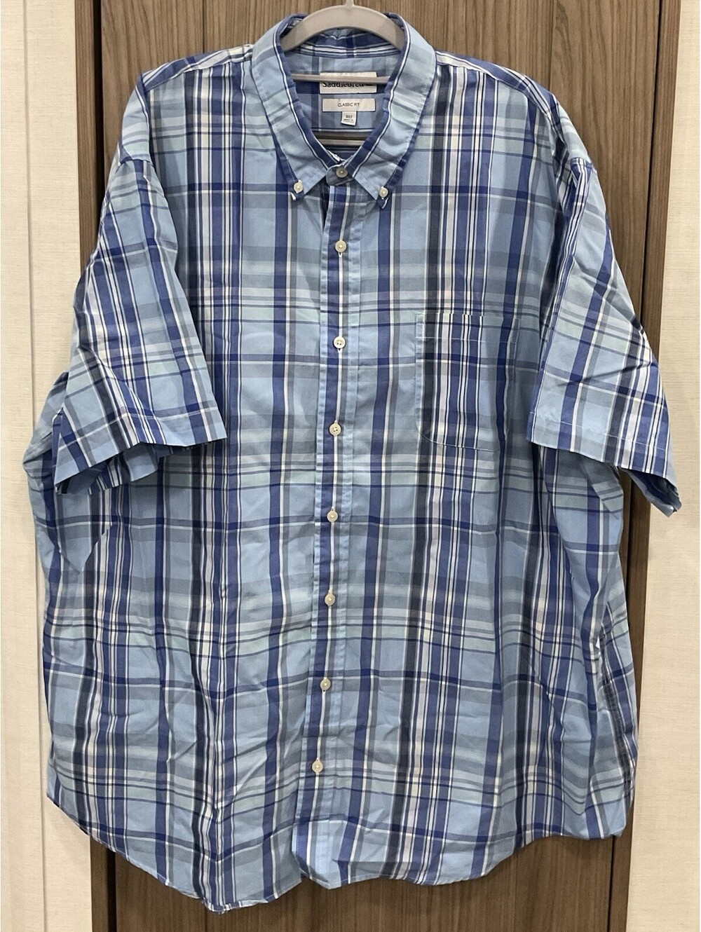 Saddlebred Classic Fit Mens Plaid Shirt Sleeve Dress Shirt Size 3 XLT